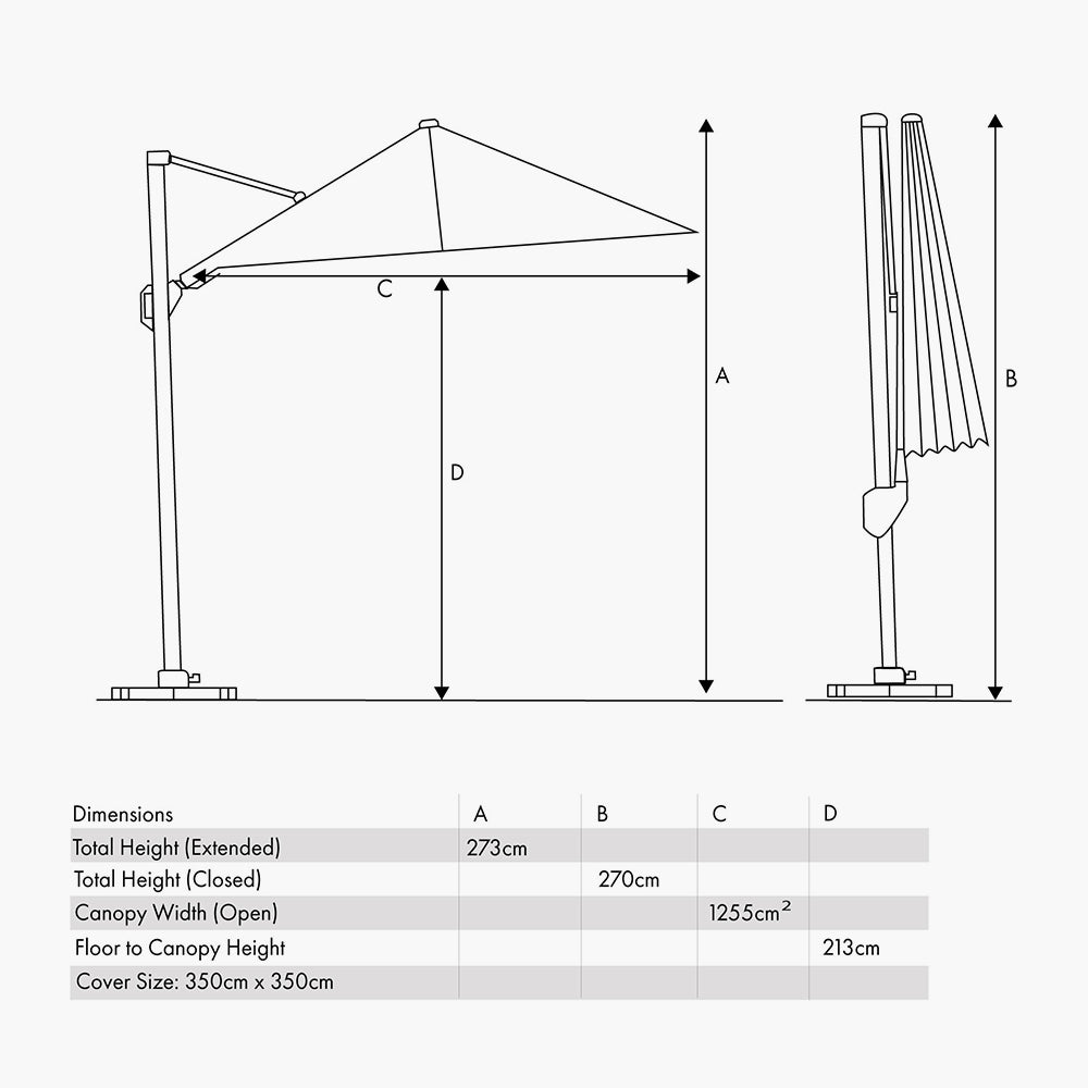 Challenger Telescopic T1 3.5m Square Faded Black Parasol