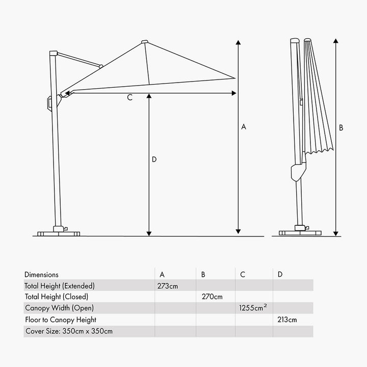 Challenger Telescopic T1 3.5m Square Faded Black Parasol