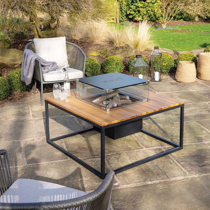 Cosiloft 100 Black and Teak Fire Pit Table