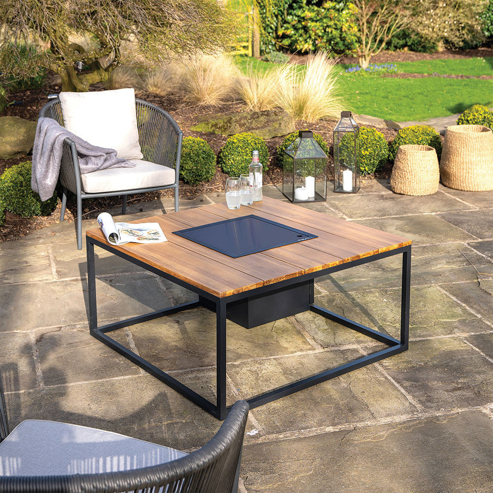 Cosiloft 100 Black and Teak Fire Pit Table