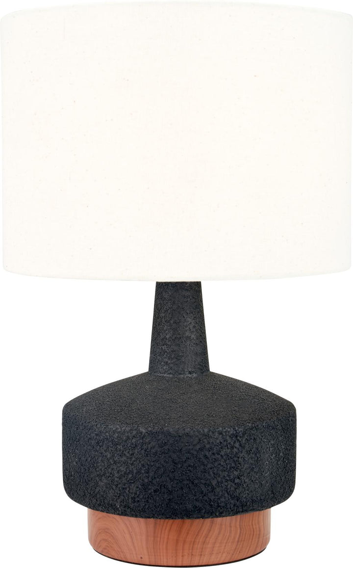 Elio Black and Wood Effect Textured Ceramic Table Lamp