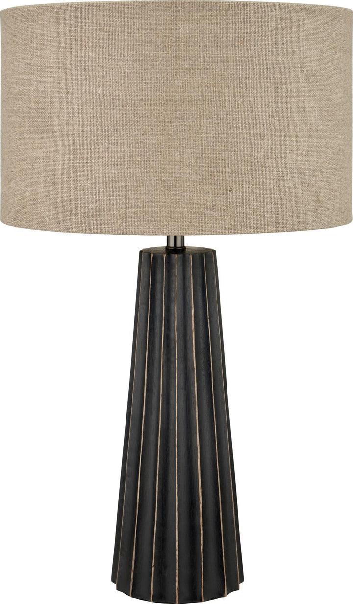 Draydon Black Wash Mango Wood Textured Cone Table Lamp