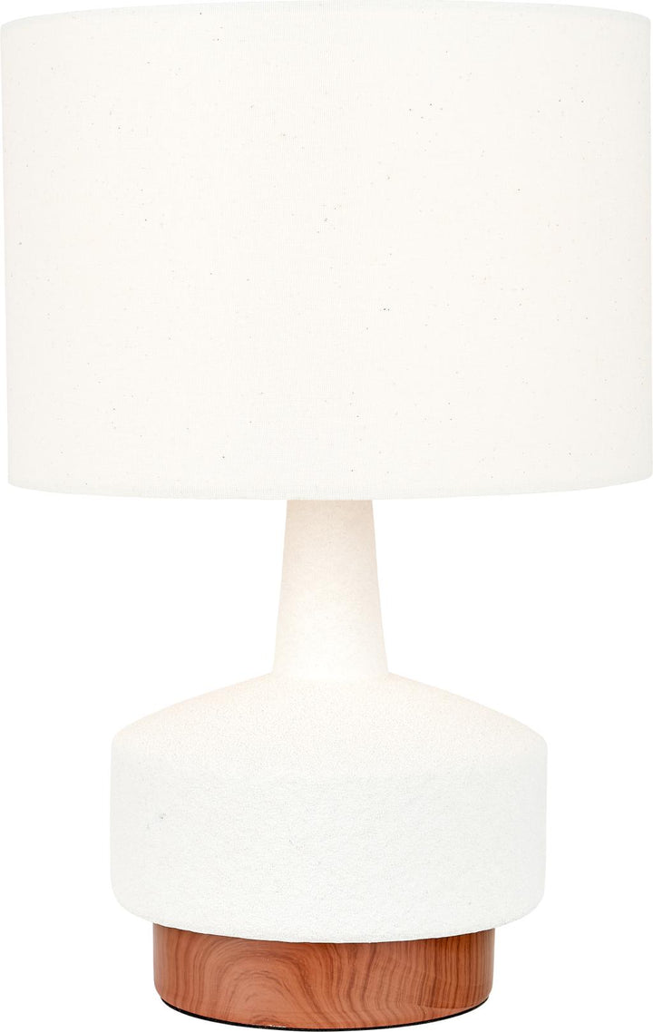 Elio White and Wood Effect Textured Ceramic Table Lamp