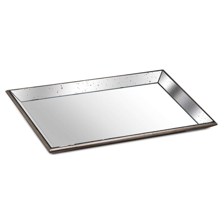 Astor Distressed Large Mirrored Tray With Wooden Detailing