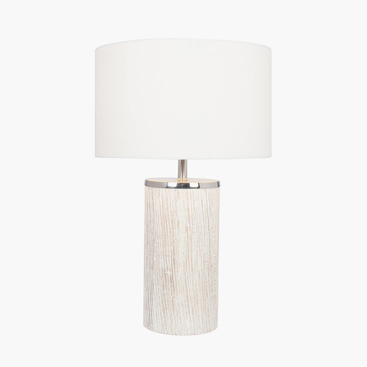 Haley White Wash Wood Column Table Lamp