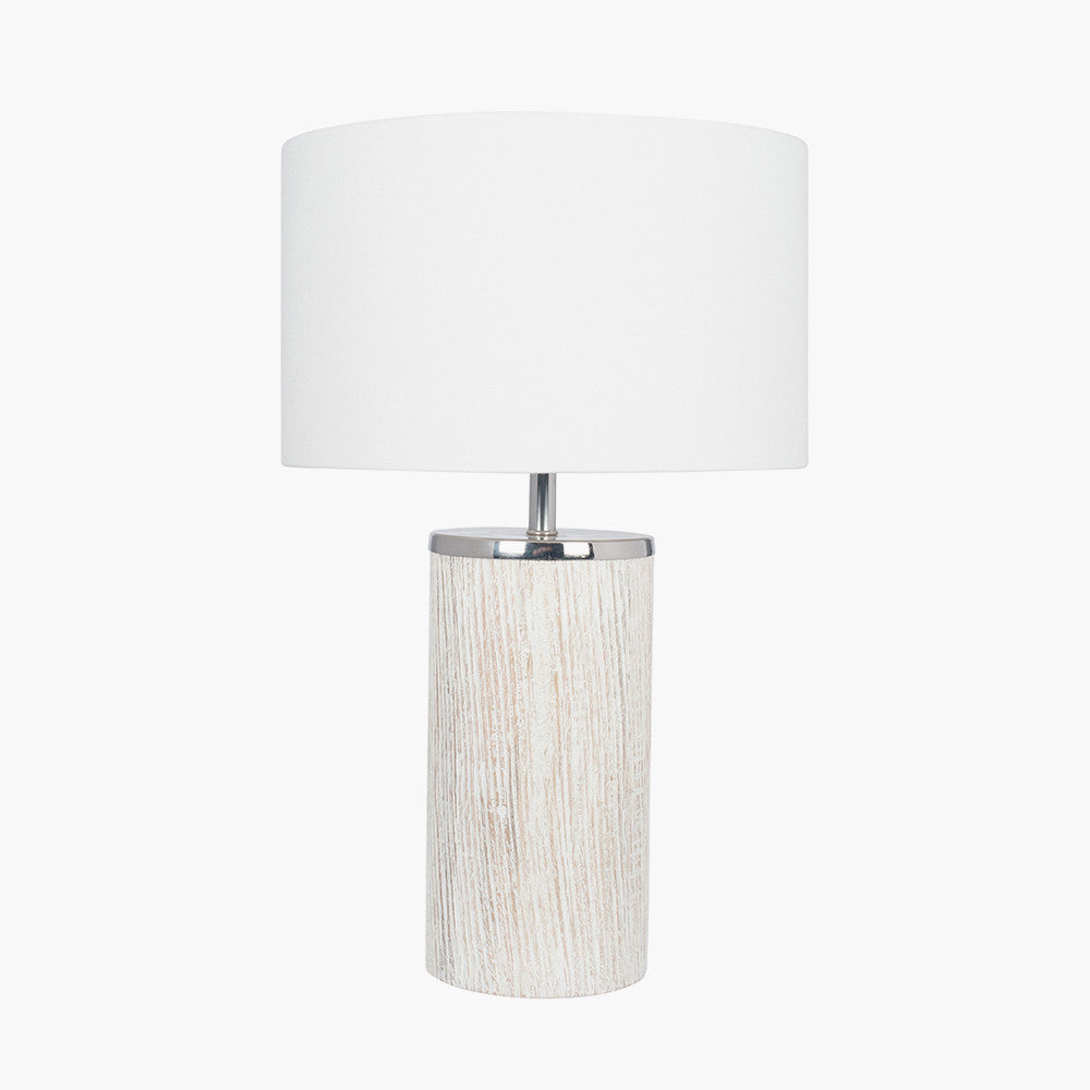 Haley White Wash Wood Column Table Lamp