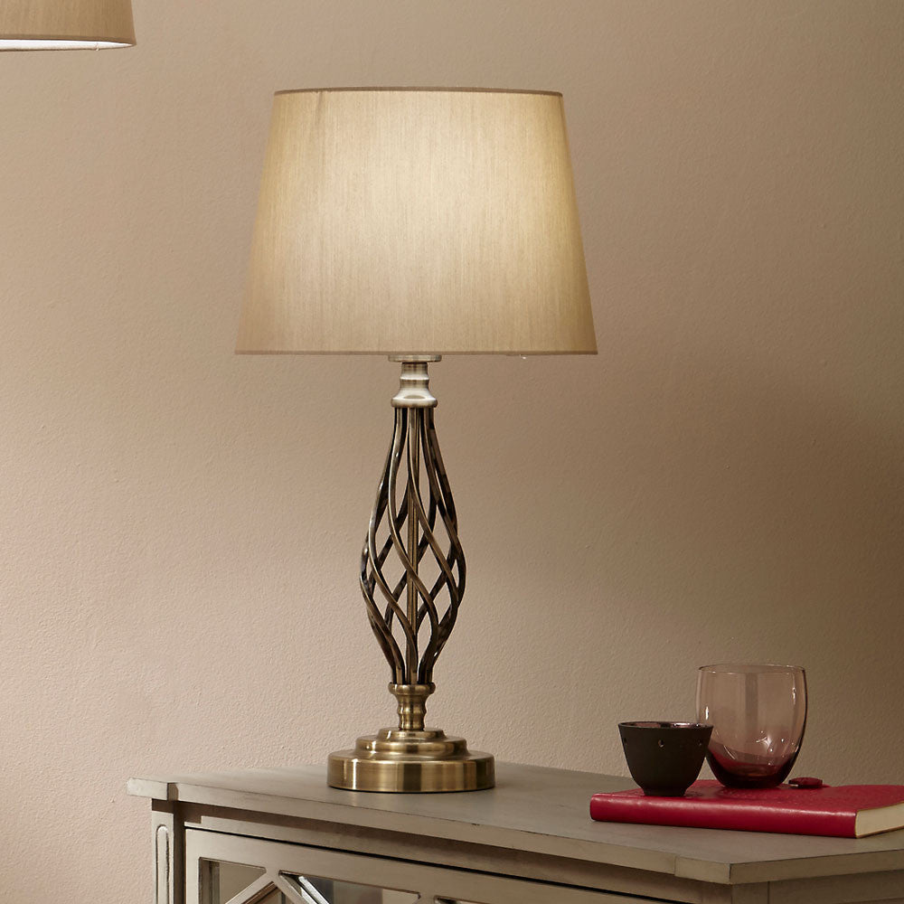 Jenna Antique Brass Metal Twist Detail Table Lamp