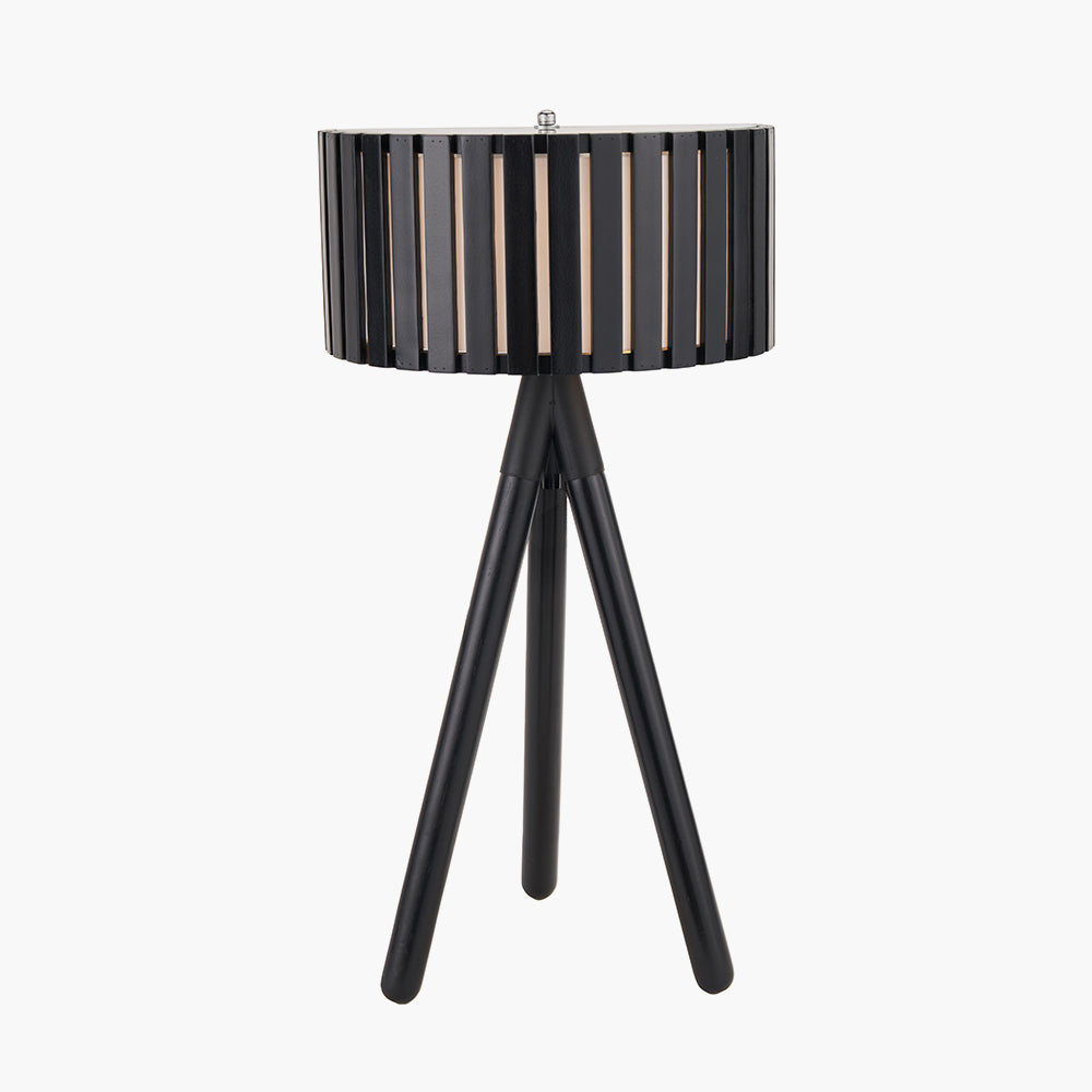 Rabanne Slatted Black Wood Tripod Table Lamp