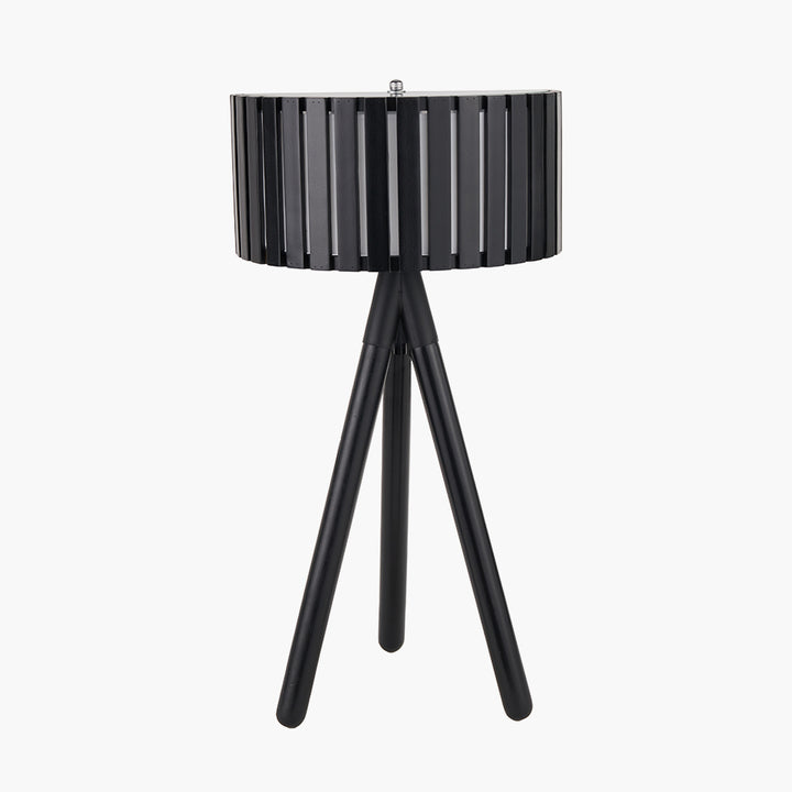 Rabanne Slatted Black Wood Tripod Table Lamp