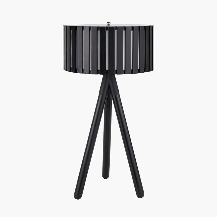 Rabanne Slatted Black Wood Tripod Table Lamp