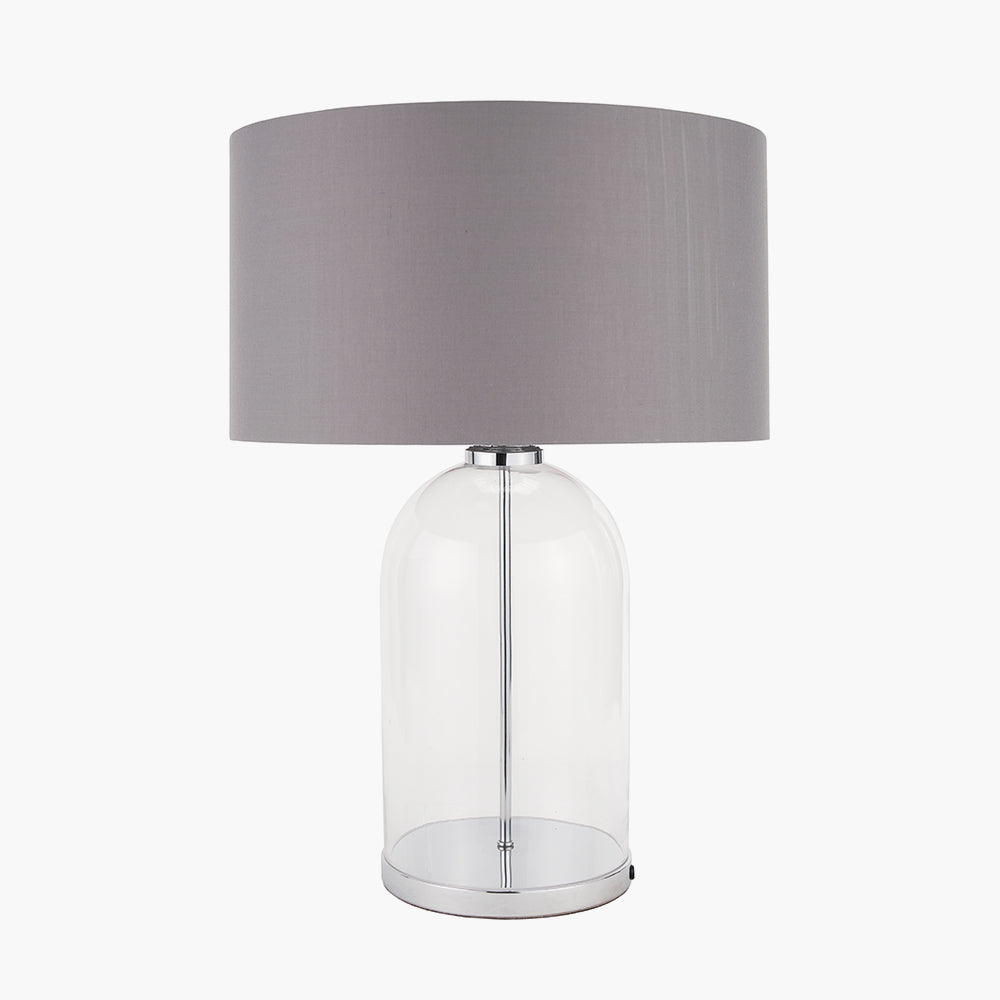 Cloche Clear Glass and Silver Table Lamp