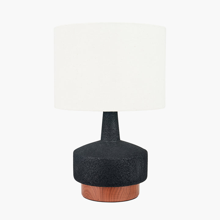 Elio Black and Wood Effect Textured Ceramic Table Lamp