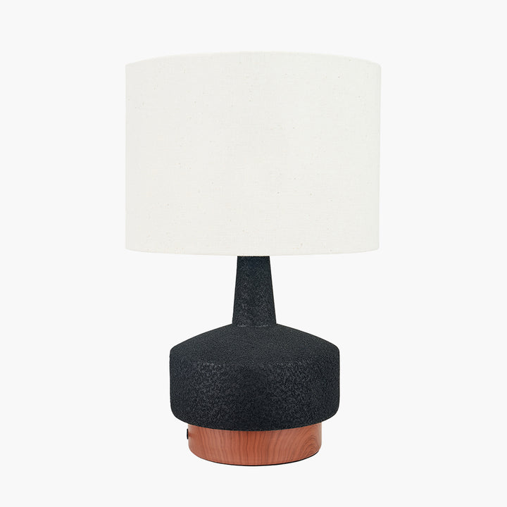 Elio Black and Wood Effect Textured Ceramic Table Lamp