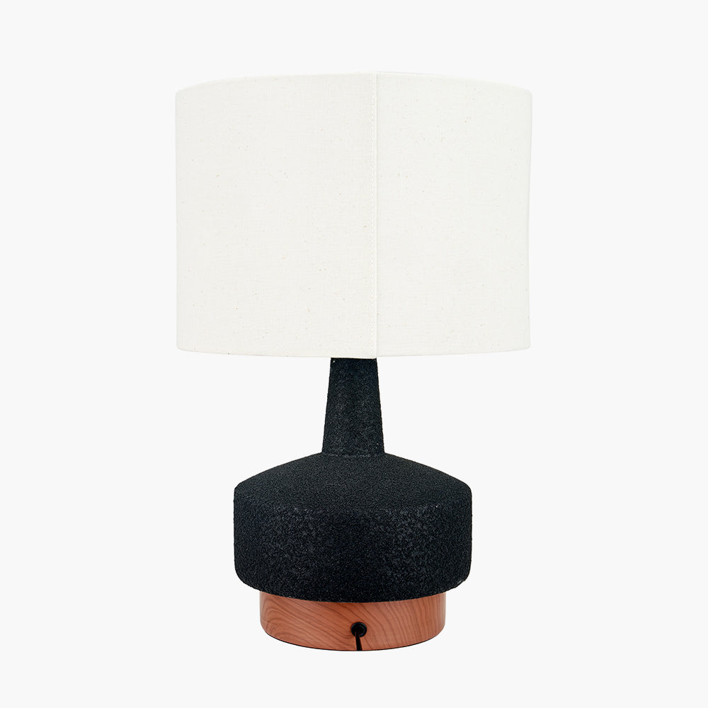 Elio Black and Wood Effect Textured Ceramic Table Lamp