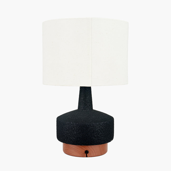 Elio Black and Wood Effect Textured Ceramic Table Lamp