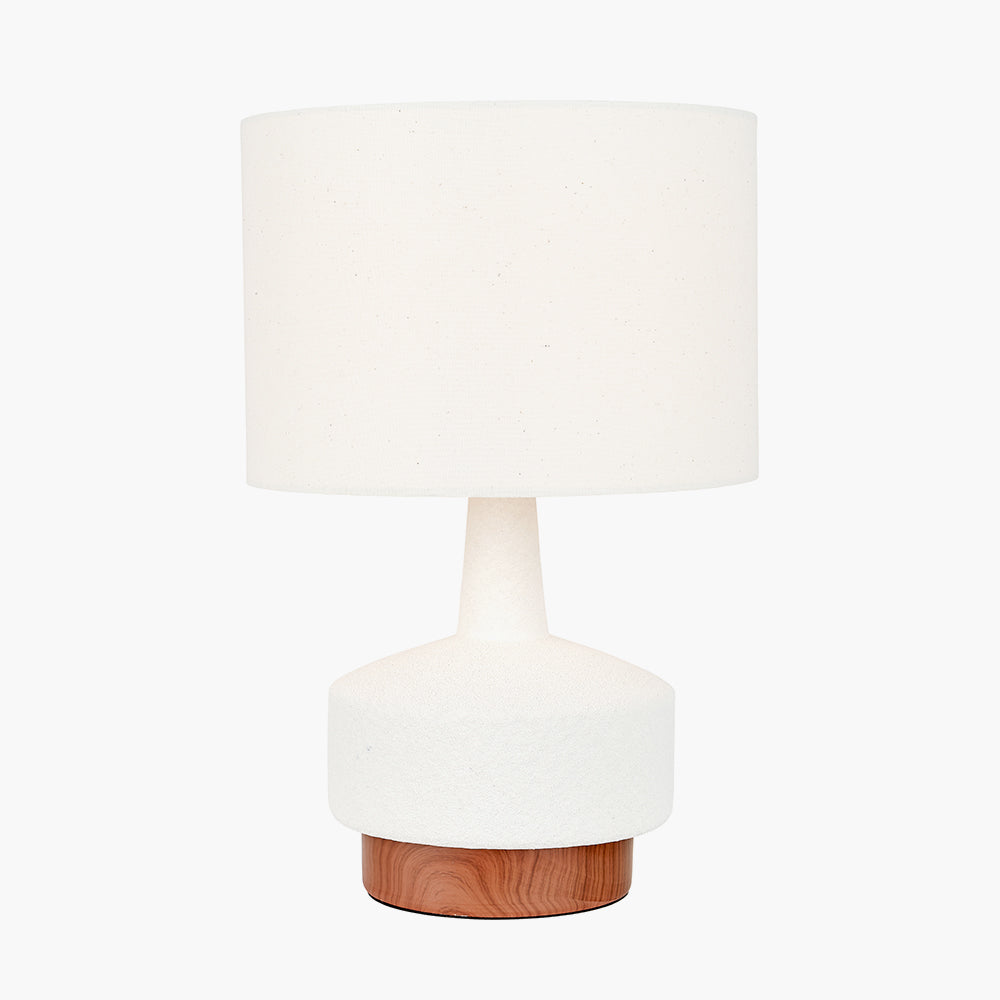 Elio White and Wood Effect Textured Ceramic Table Lamp