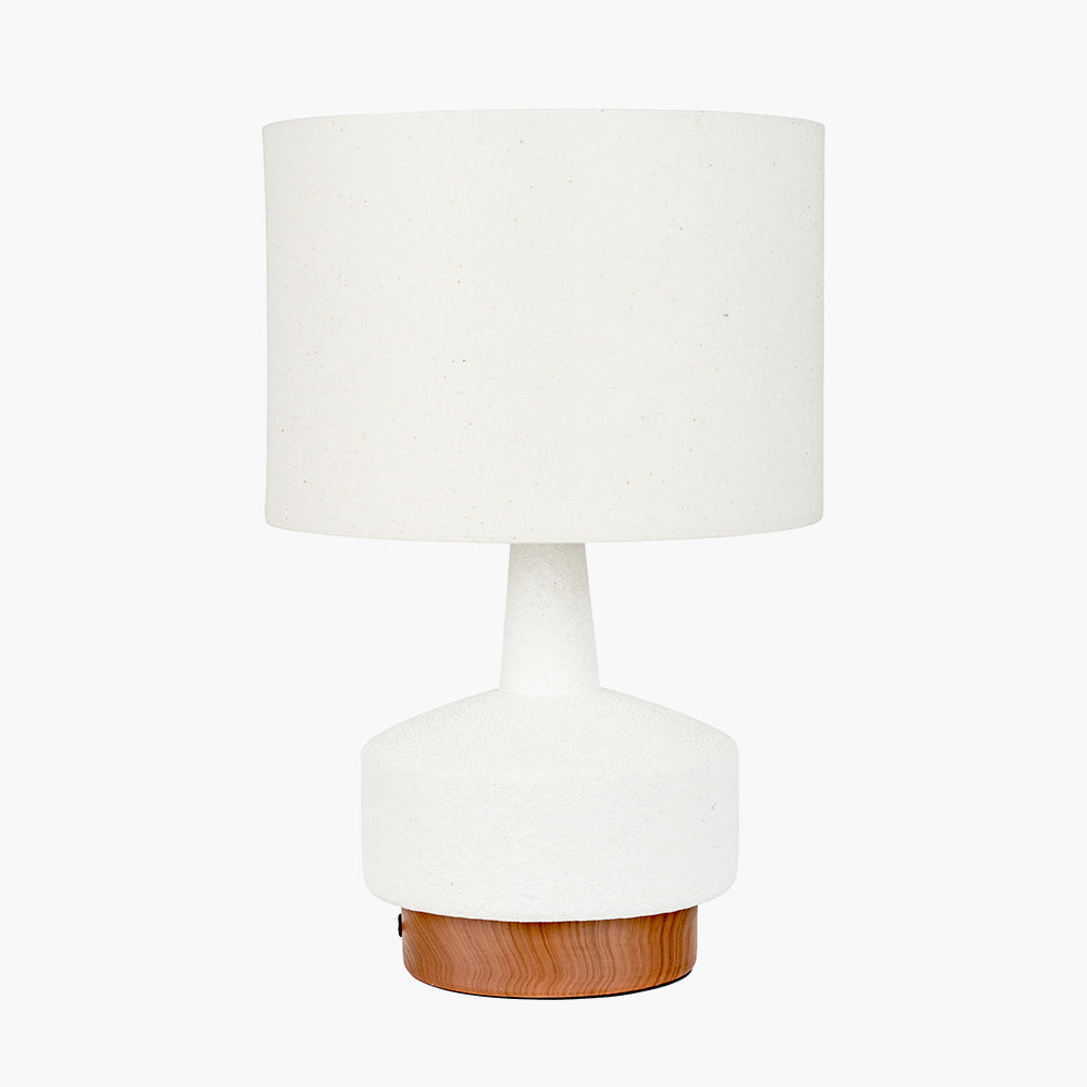 Elio White and Wood Effect Textured Ceramic Table Lamp