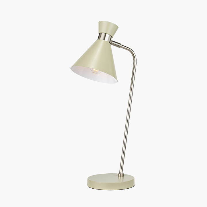 Benedict Sage and Brushed Silver Metal Table Lamp