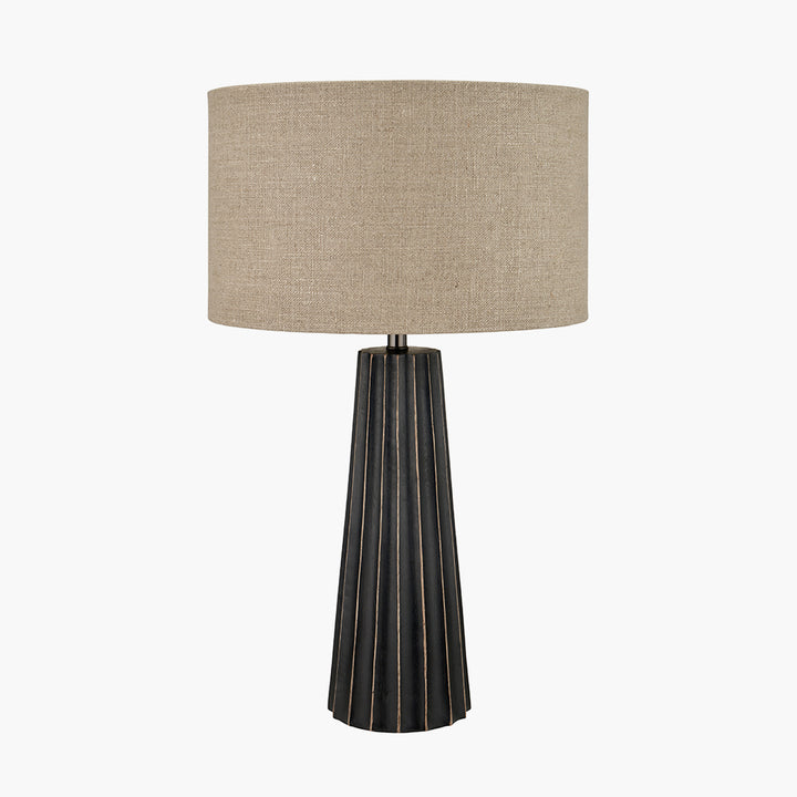 Draydon Black Wash Mango Wood Textured Cone Table Lamp