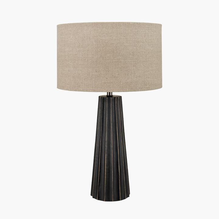 Draydon Black Wash Mango Wood Textured Cone Table Lamp