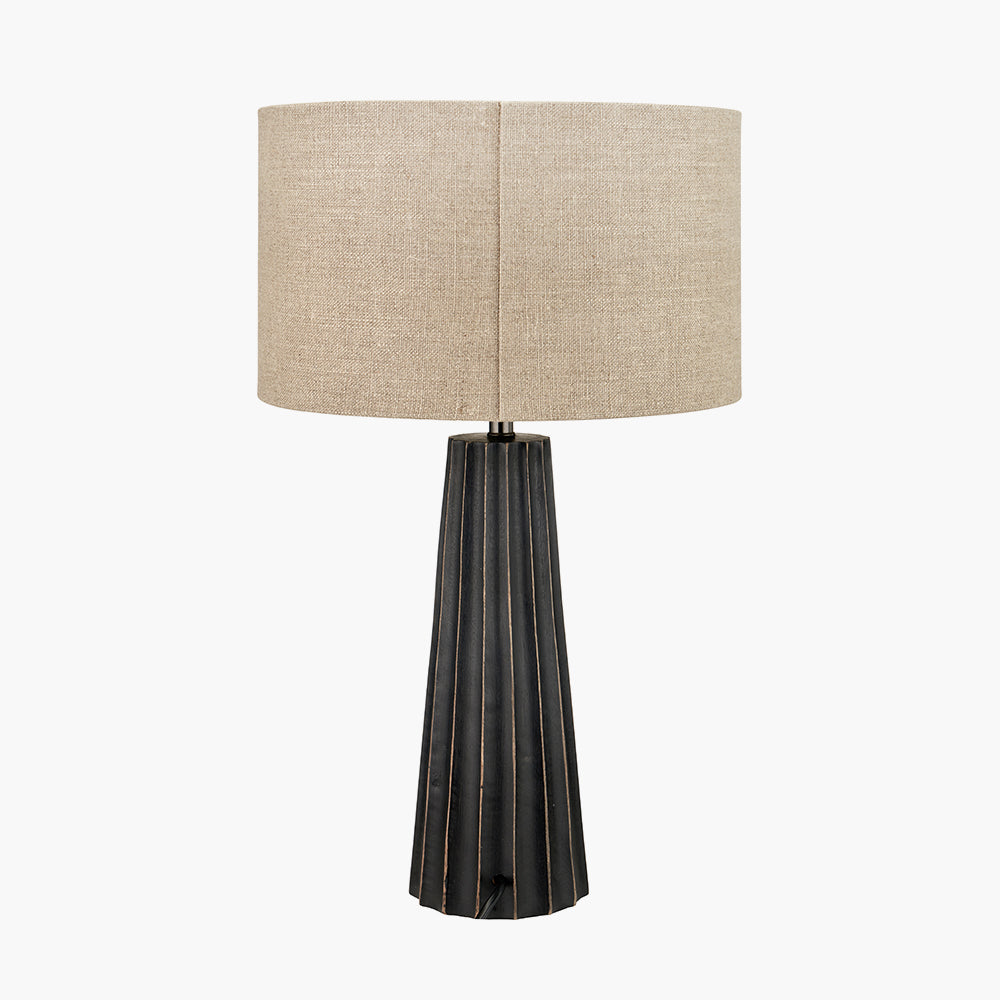 Draydon Black Wash Mango Wood Textured Cone Table Lamp