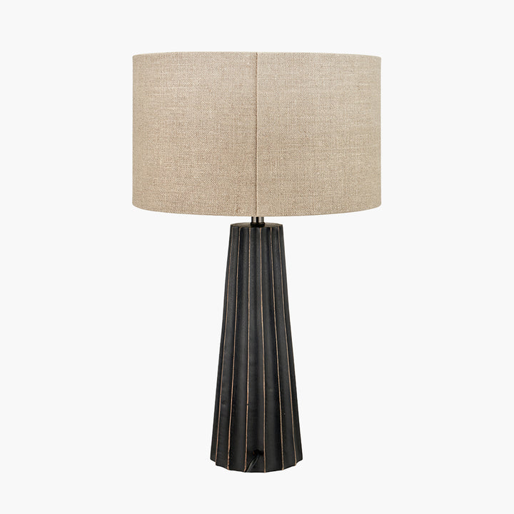 Draydon Black Wash Mango Wood Textured Cone Table Lamp