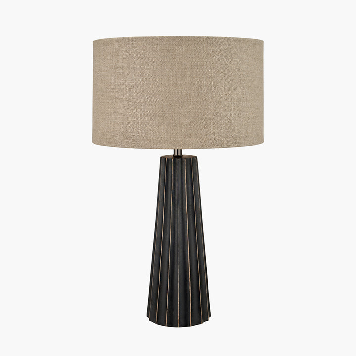 Draydon Black Wash Mango Wood Textured Cone Table Lamp