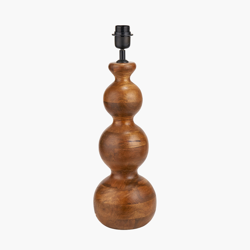 Nyari Brown Oiled Finish Mango Wood 3 Ball Design Table Lamp Base