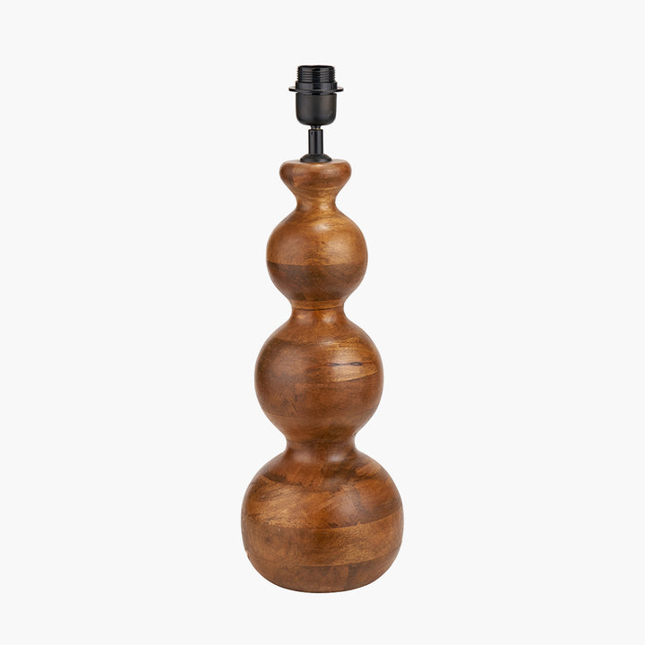 Nyari Brown Oiled Finish Mango Wood 3 Ball Design Table Lamp Base