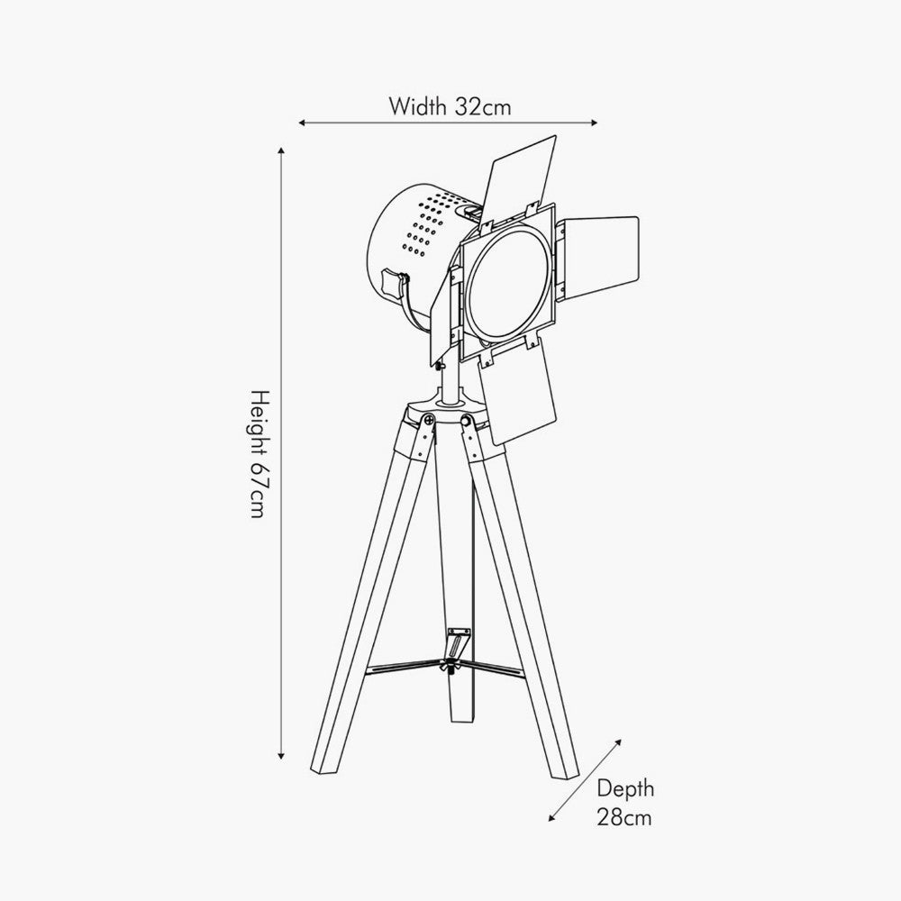 Hereford Grey Wood and Silver Metal Film Tripod Table Lamp