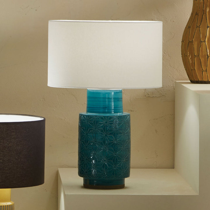 Sidra Aquamarine Stoneware Etch Detail Table Lamp Base