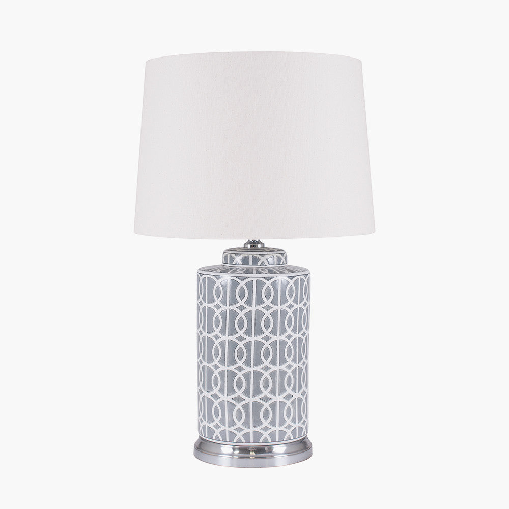 Aris Tall Grey and White Geo Pattern Table Lamp