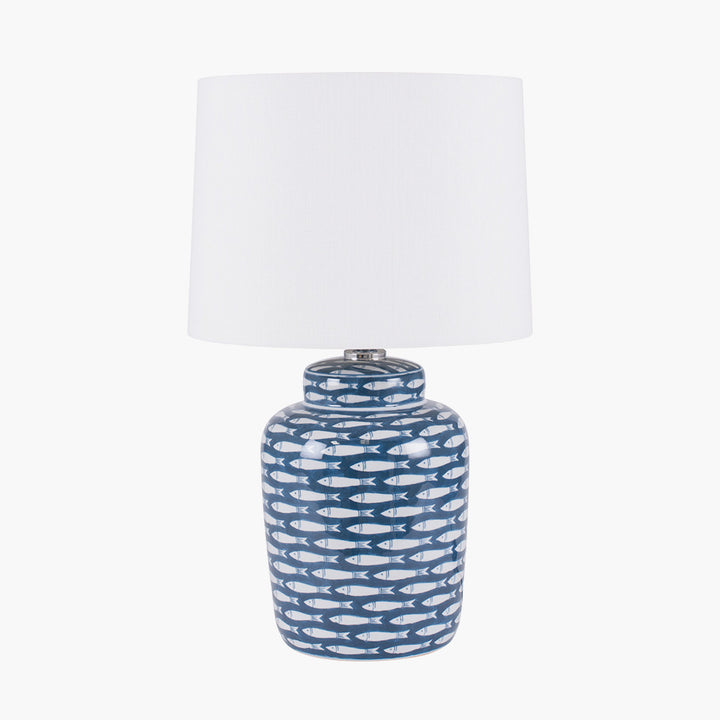 Schoal Blue and White Fish Detail Ceramic Table Lamp