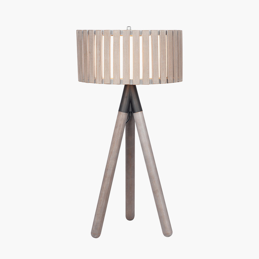 Rabanne Slatted Antique Wood Tripod Table Lamp