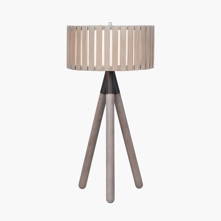 Rabanne Slatted Antique Wood Tripod Table Lamp