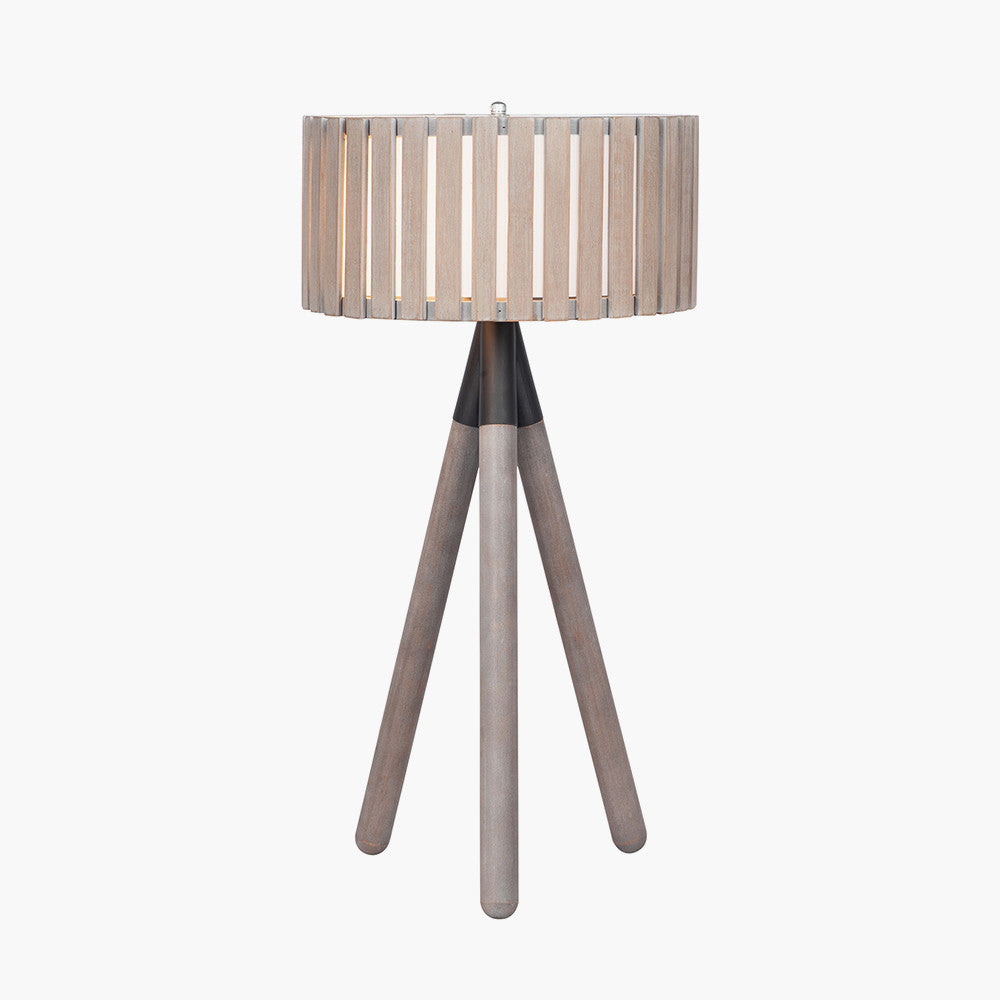 Rabanne Slatted Antique Wood Tripod Table Lamp