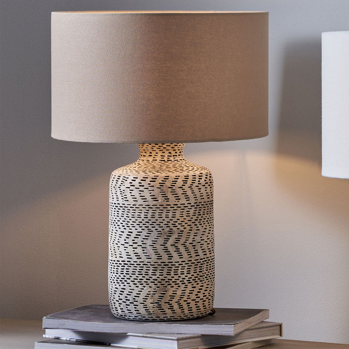 Atouk Textured Natural and Black Stoneware Table Lamp Base