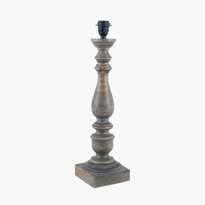 Alia Grey Wash Turned Mango Wood Table Lamp Base