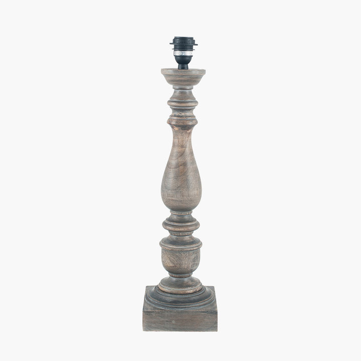 Alia Grey Wash Turned Mango Wood Table Lamp Base