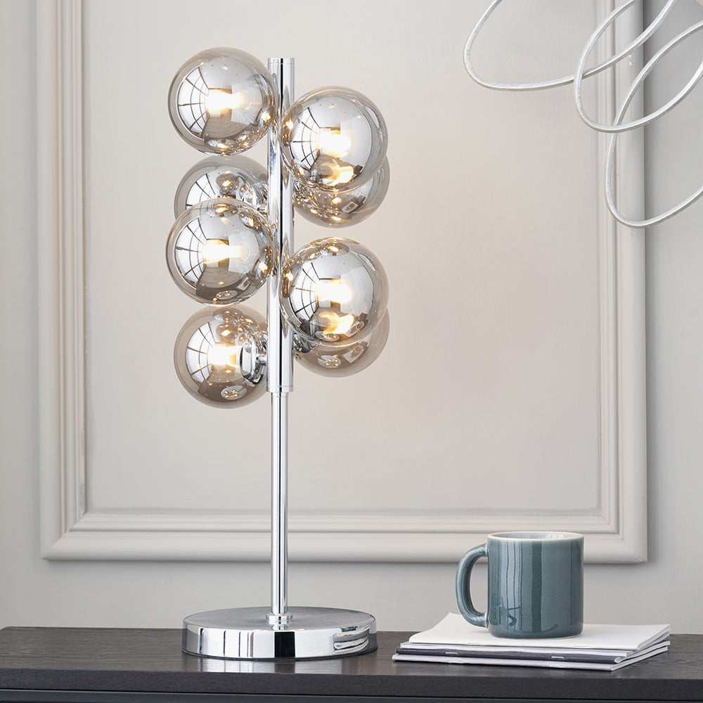 Vecchio Smoke Glass Orb and Chrome Table Lamp