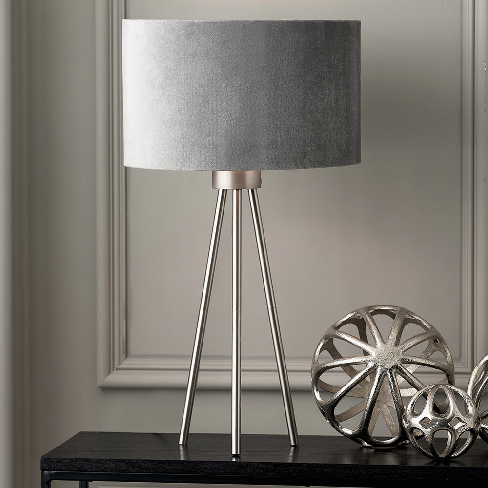 Houston Brushed Silver Metal Tripod Table Lamp