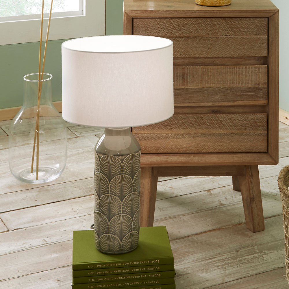 Bethan Embossed Grey Ceramic Table Lamp