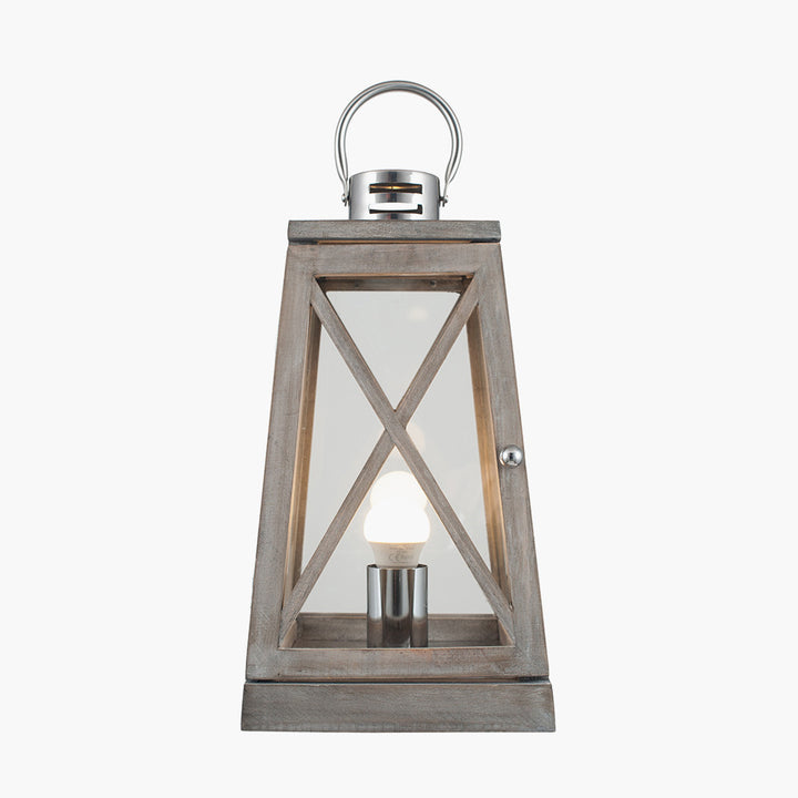 Devon Grey Wood and Chrome Lantern Table Lamp