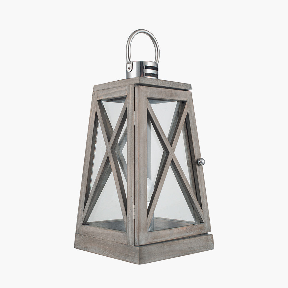 Devon Grey Wood and Chrome Lantern Table Lamp