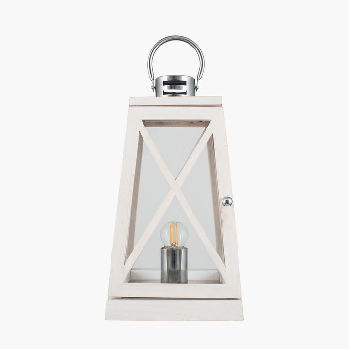 Devon White Wash and Chrome Lantern Table Lamp