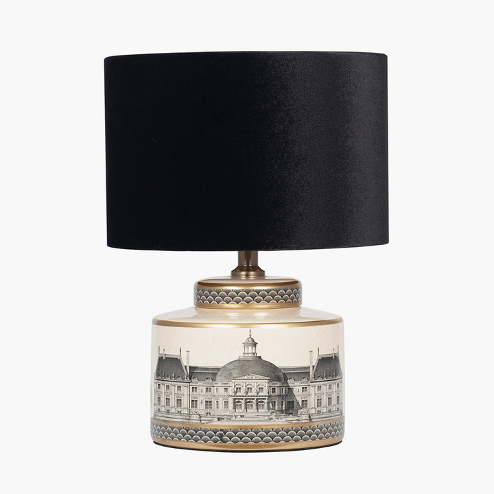 Wren Black and Cream Building Print Ceramic Table Lamp Base