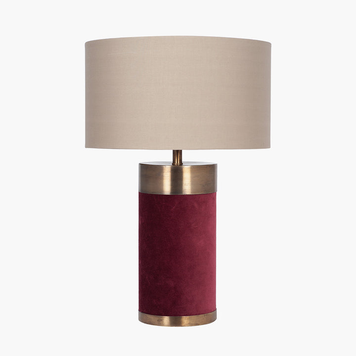 Dempsey Red Velvet and Antique Gold Metal Table Lamp Base