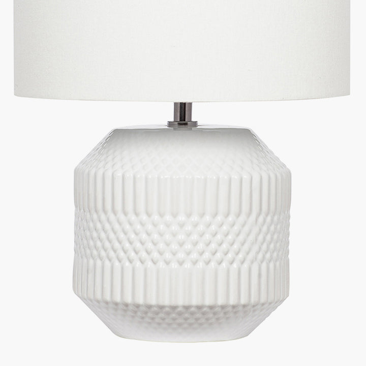 Meribel White Geo Textured Ceramic Table Lamp