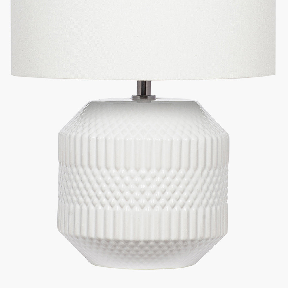 Meribel White Geo Textured Ceramic Table Lamp