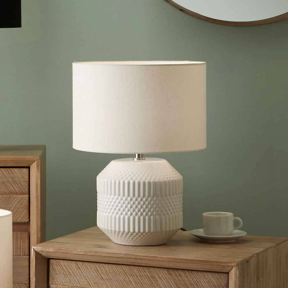 Meribel White Geo Textured Ceramic Table Lamp